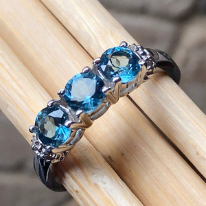 Natural 1ct London Blue Topaz, Diamond 925 Sterling Silver Engagement Ring Size 6, 7, 8, 9 - Natural Rocks by Kala