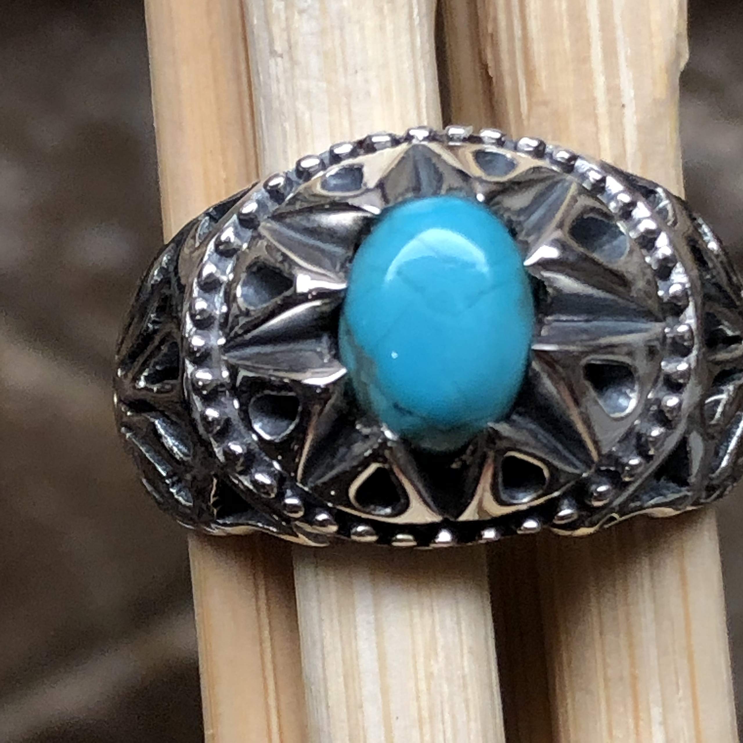 Blue Mohave Turquoise 925 Solid Sterling Silver Men's Ring Size 8, 9, 10, 11, 12 - Natural Rocks by Kala