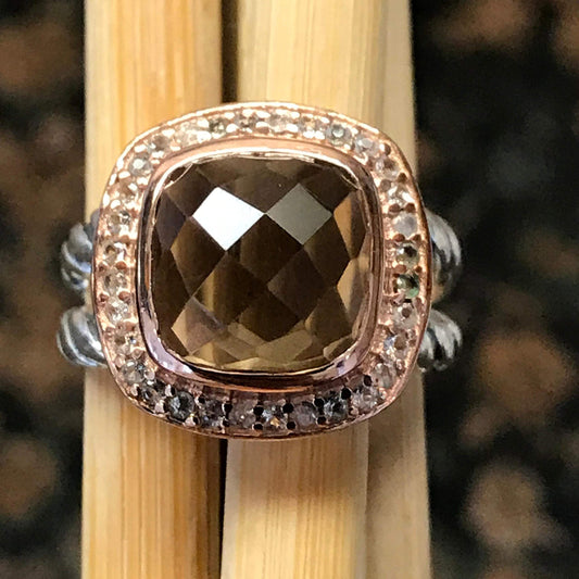 Natural 2.5ct Smoky Topaz 14k Rose Gold, 925 Solid Sterling Silver Ring Size 6, 8, 9 - Natural Rocks by Kala