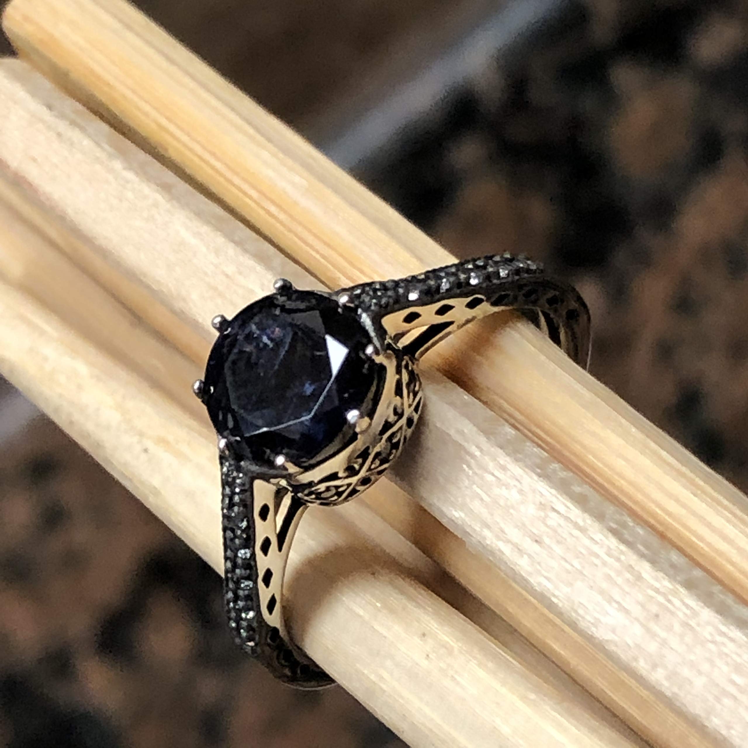 Natural 1ct Iolite Water Sapphire 925 Solid Sterling Silver Engagement Filigree Ring Size 6, 7, 8, 9 - Natural Rocks by Kala