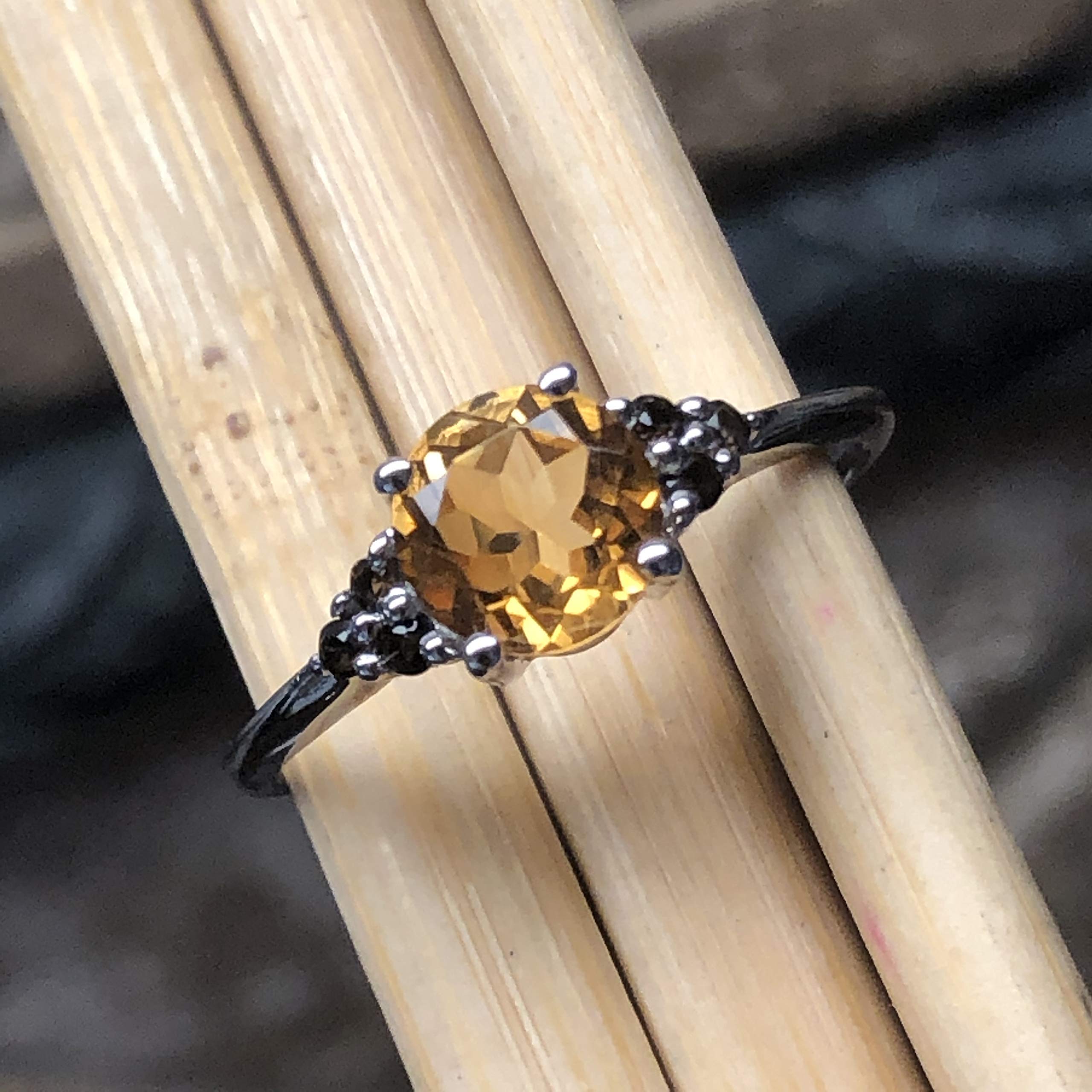 Natural 1ct Golden Citrine 925 Solid Sterling Silver Engagement Ring Size 6, 8, 9 - Natural Rocks by Kala