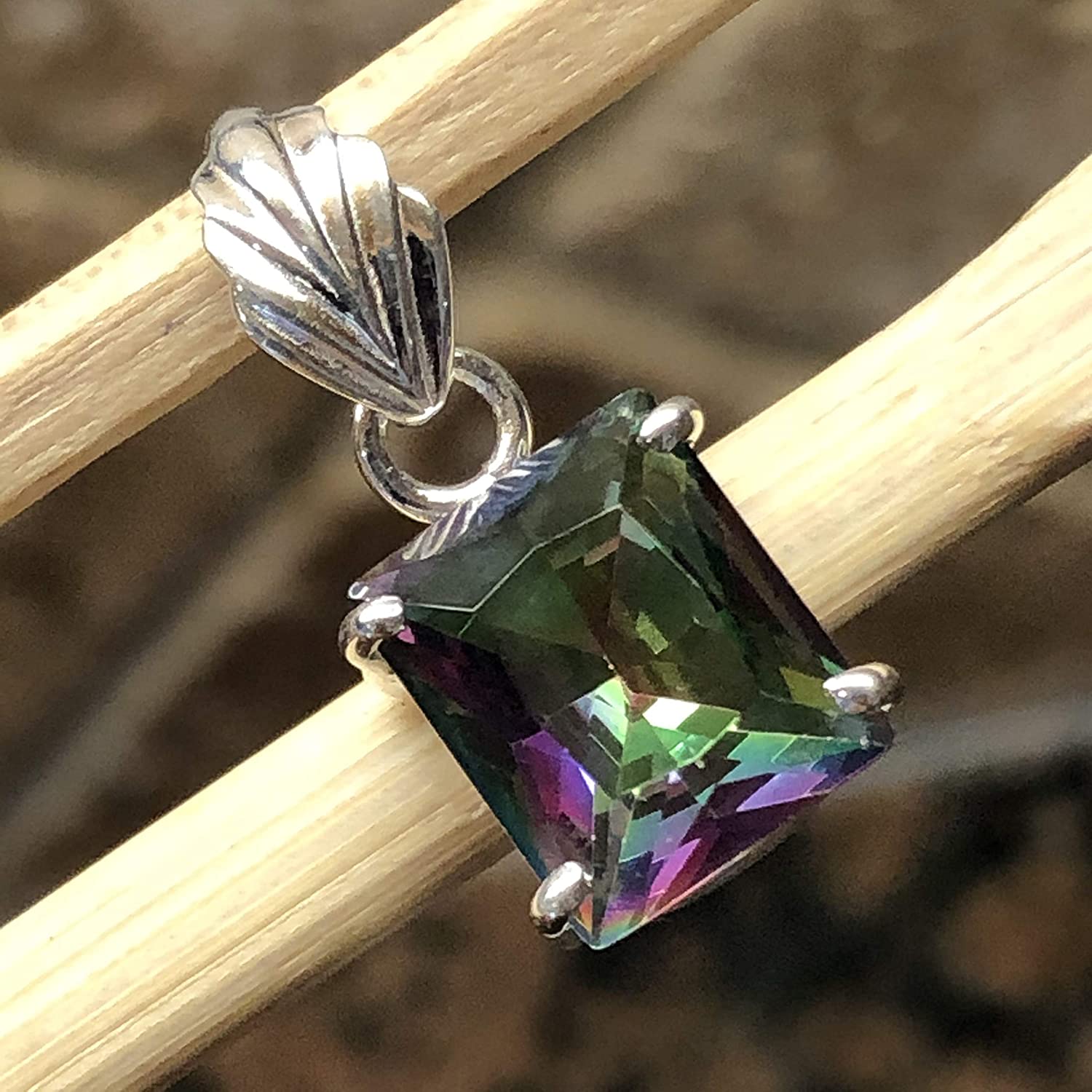 4ct Rainbow Mystic Topaz 925 Solid Sterling Silver Pendant 20mm - Natural Rocks by Kala