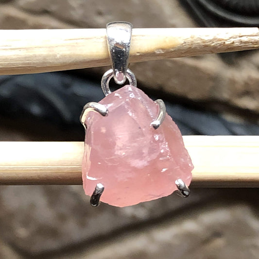 Natural Pink Rose Quartz 925 Solid Sterling Silver Pendant 25mm - Natural Rocks by Kala