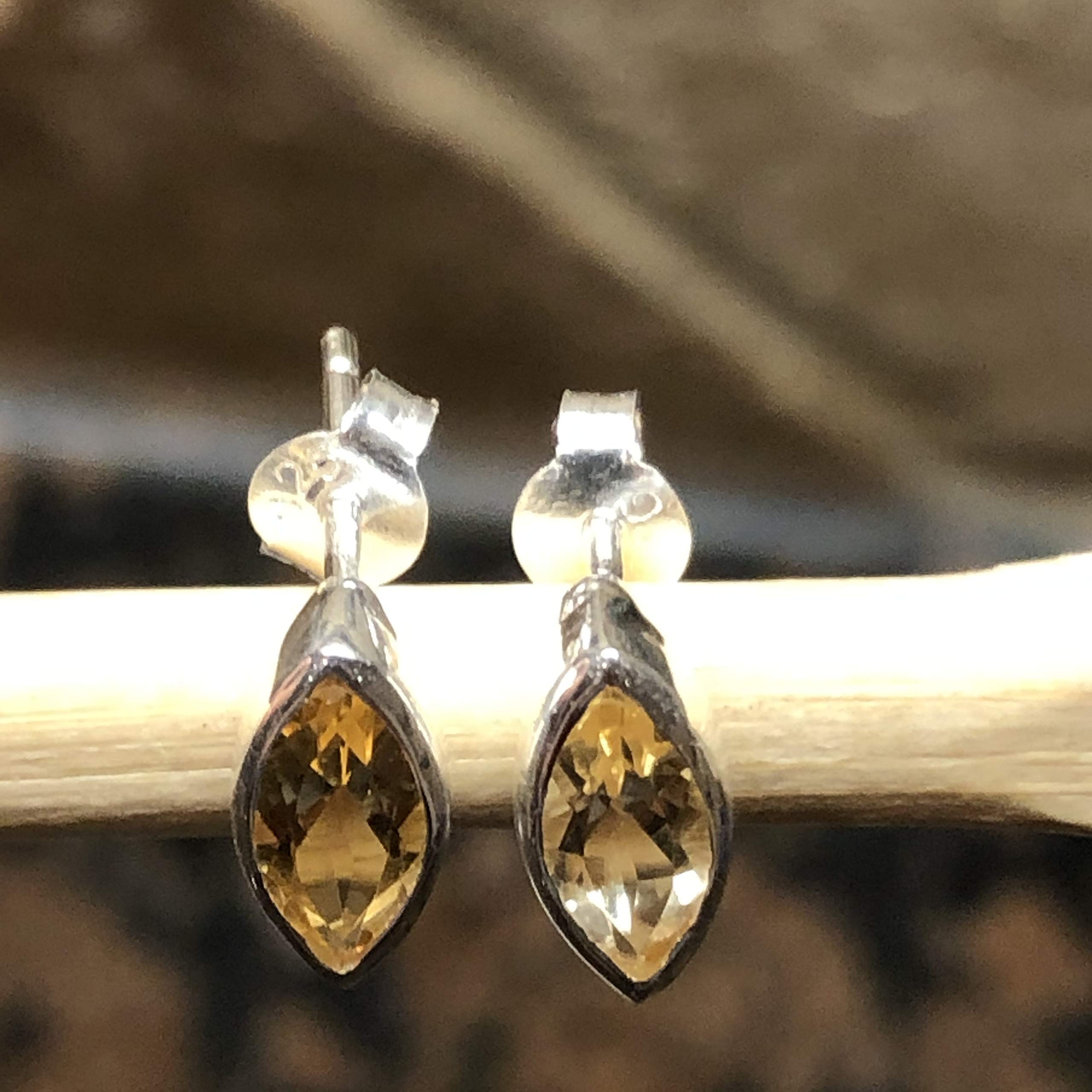 Genuine 2ct Golden Citrine 925 Solid Sterling Silver Earrings 7mm - Natural Rocks by Kala