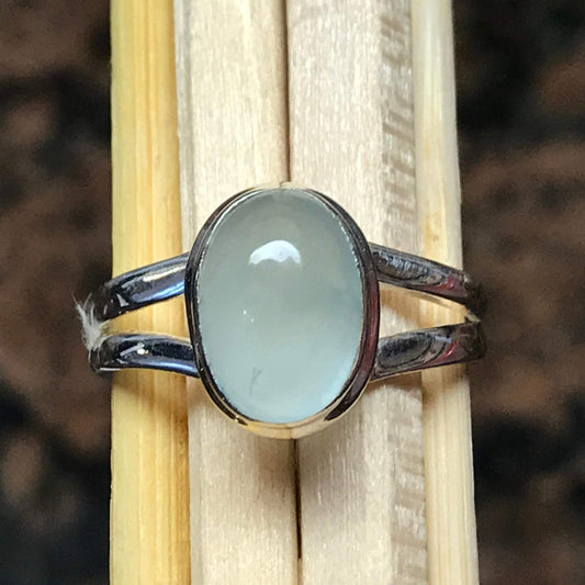 Natural Cabochon Aquamarine 925 Solid Sterling Silver Engagement Ring Size 6, 7 - Natural Rocks by Kala
