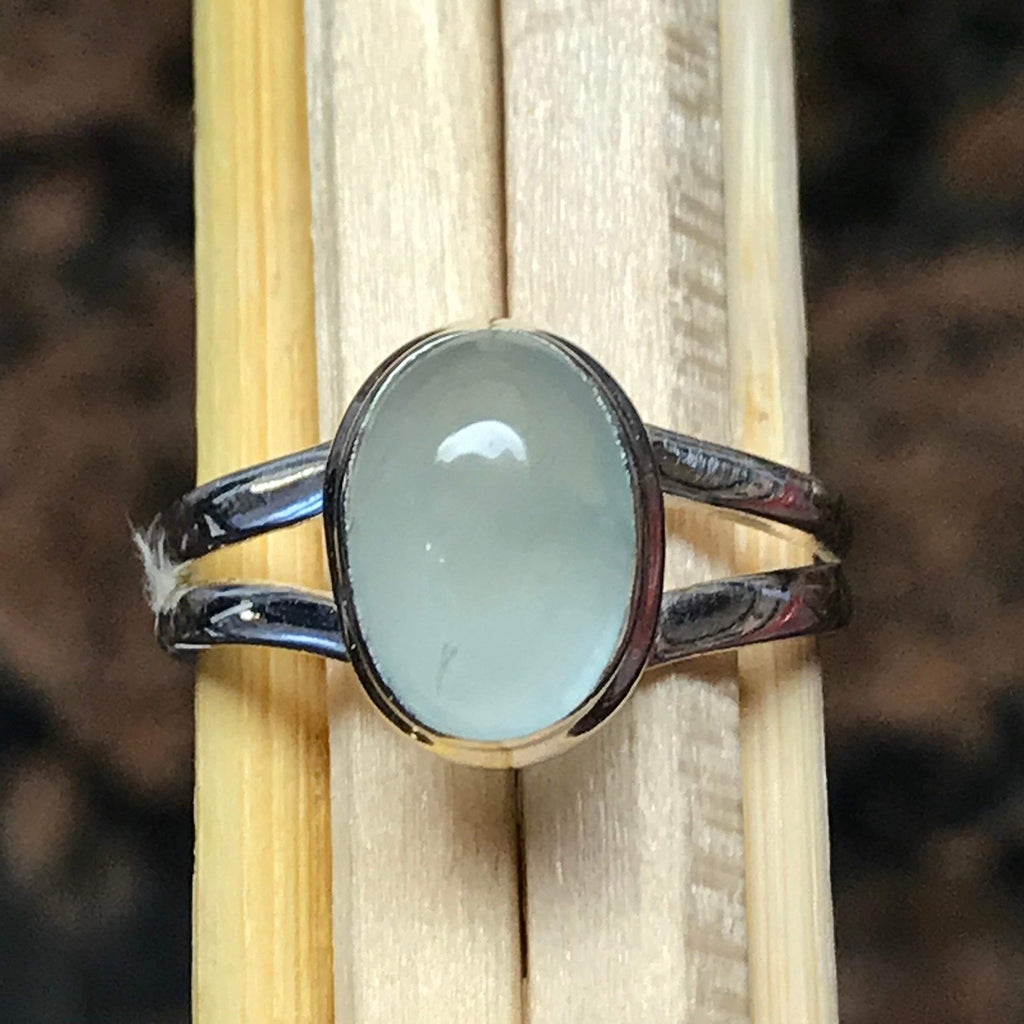 Natural Cabochon Aquamarine 925 Solid Sterling Silver Engagement Ring Size 6, 7 - Natural Rocks by Kala