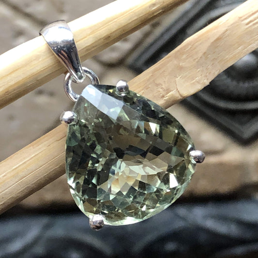 Natural 14ct Green Amethyst 925 Solid Sterling Silver Pendant 25mm - Natural Rocks by Kala