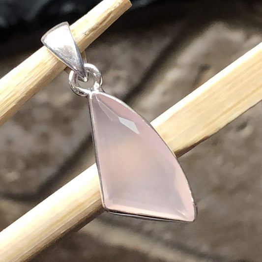 Natural Pink Rose Quartz 925 Solid Sterling Silver Pendant 30mm - Natural Rocks by Kala