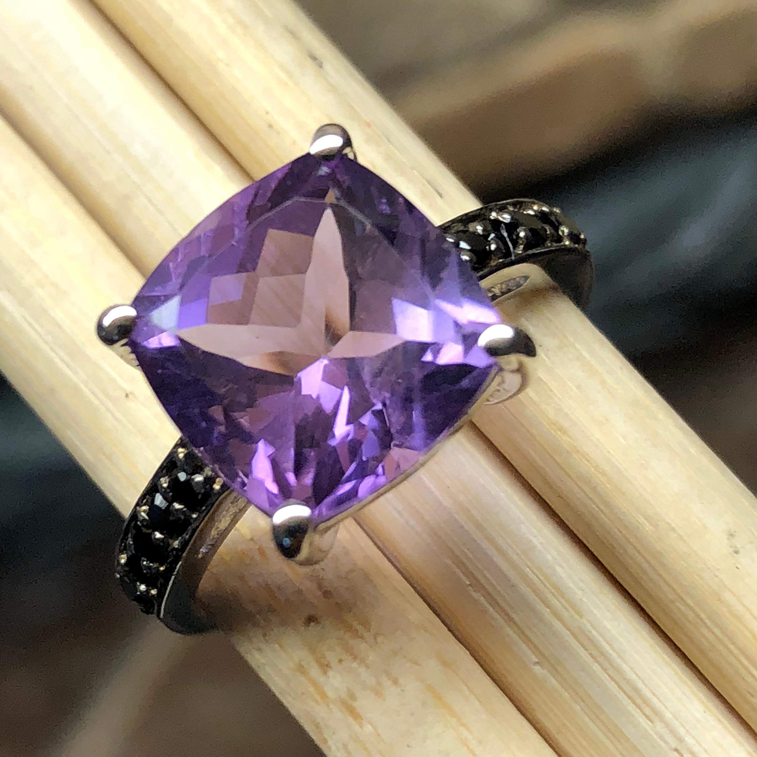 Natural 2.75ct Purple Amethyst, Black Spinel 925 Sterling Silver Engagement Ring Size 6, 7, 8, 9 - Natural Rocks by Kala