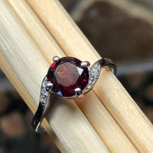 Natural 1ct Pyrope Garnet, White Topaz 925 Solid Sterling Silver Engagement Ring Size 6, 7, 8, 9 - Natural Rocks by Kala