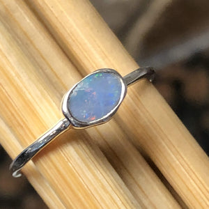 Genuine Australian Blue, Green Opal 925 Solid Sterling Silver Engagement Ring Size 6, 7, 8, 9, 10 - Natural Rocks by Kala