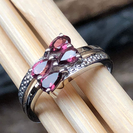 Natural 1ct Rhodolite Garnet 925 Solid Sterling Silver Ring Size 6, 7, 8, 9 - Natural Rocks by Kala