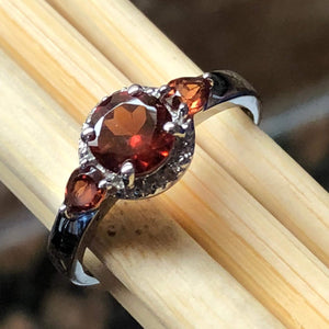 Genuine 1.5ct Pyrope Garnet, White Diamond 925 Solid Sterling Silver Engagement Ring Size 5, 6, 7, 8, 9 - Natural Rocks by Kala