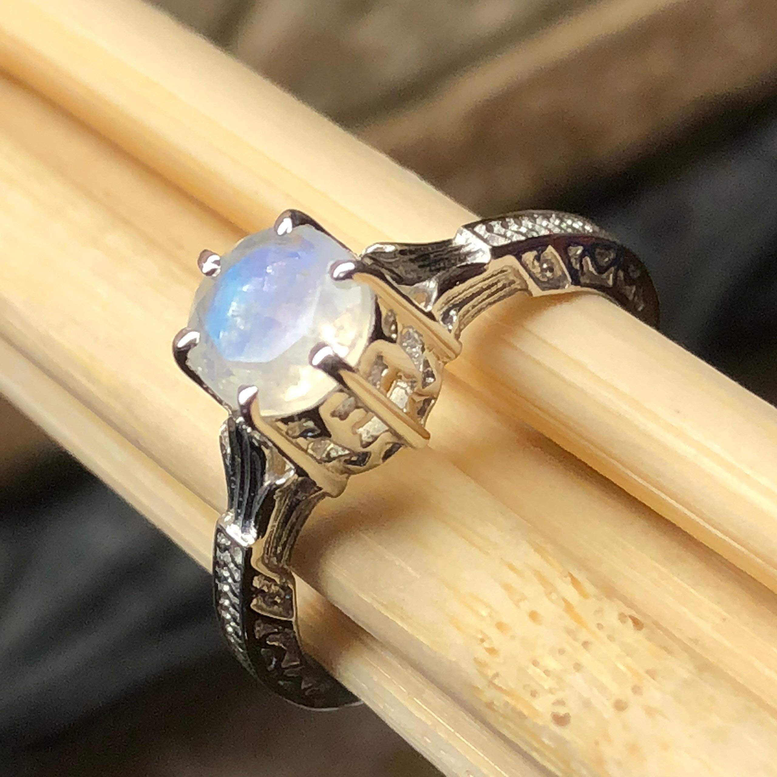 Genuine Rainbow Moonstone 925 Solid Sterling Silver Engagement Ring Size 6, 7, 8, 9 - Natural Rocks by Kala