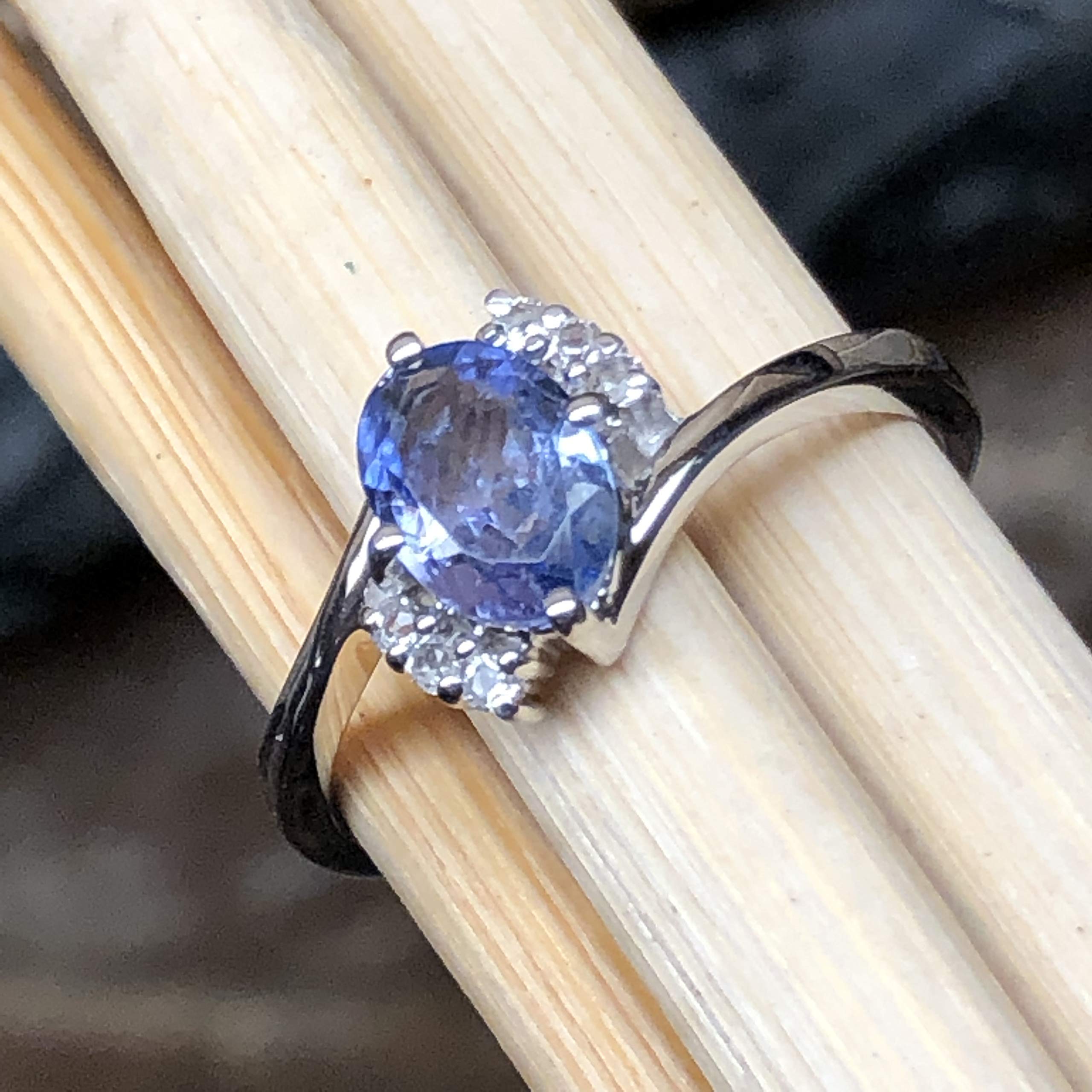 Genuine Blue Tanzanite, White Topaz 925 Solid Sterling Silver Engagement Ring Size 6, 7, 8, 9 - Natural Rocks by Kala