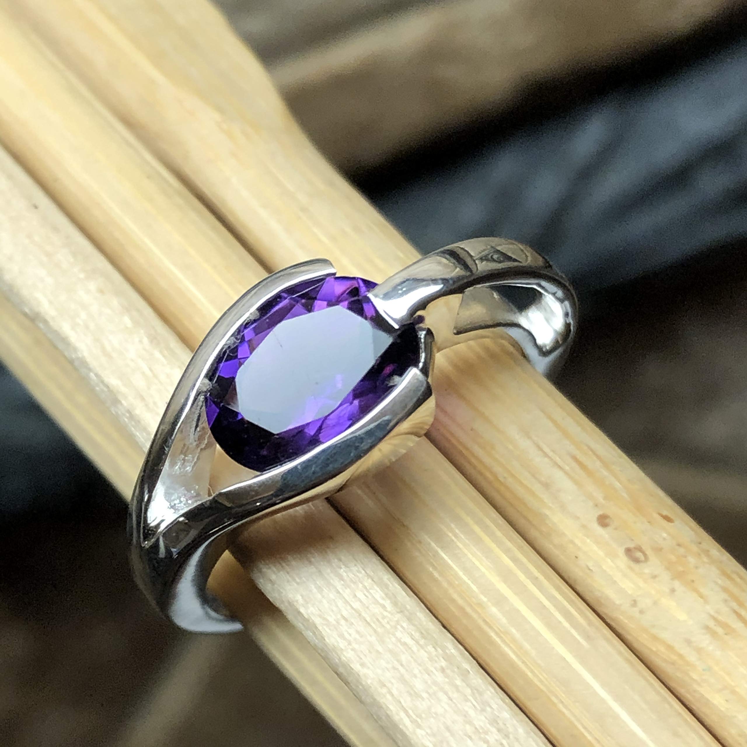 Natural 1.5ct Purple Amethyst 925 Sterling Silver Engagement Ring Size 5, 6, 7, 8, 9 - Natural Rocks by Kala