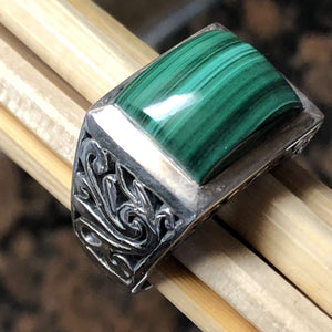 Natural Green Malachite 925 Solid Sterling Silver Men's Ring Size 10, 11 - Natural Rocks by Kala