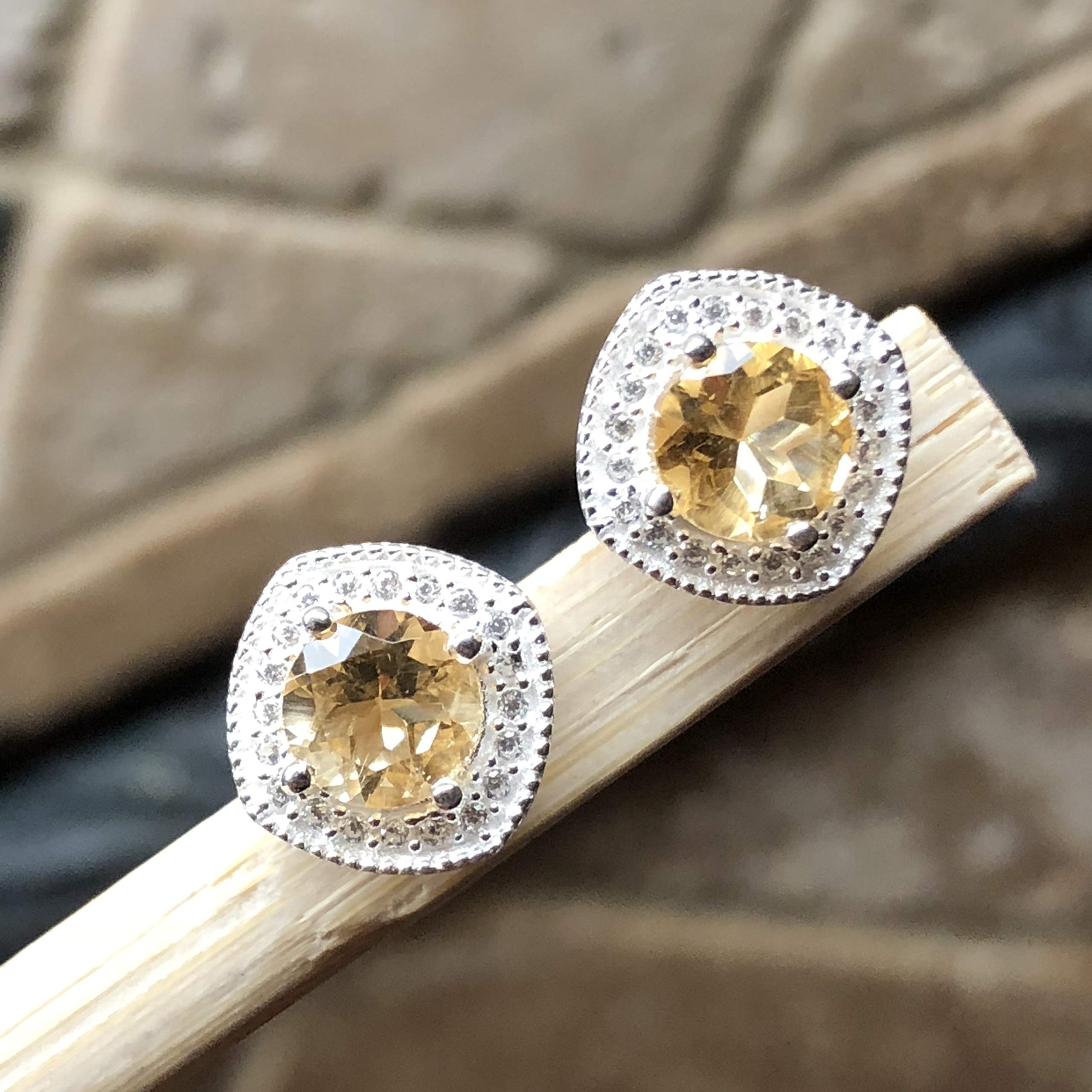 Natural 1.5ct Golden Citrine 925 Solid Sterling Silver Stud Earrings 10mm - Natural Rocks by Kala