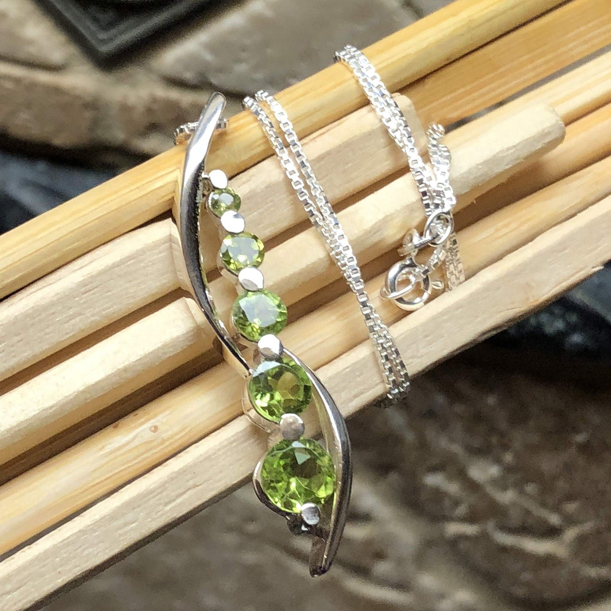 Natural 2.5ct Green Peridot 925 Solid Sterling Silver Journey Pendant Necklace 16" - Natural Rocks by Kala