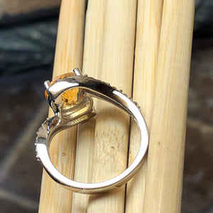 Natural 2ct Golden Citrine, White Diamond 925 Solid Sterling Silver Engagement Ring Size 6, 7, 8, 9 - Natural Rocks by Kala