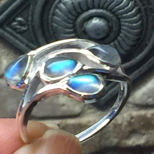 Natural Blue Labradorite 925 Solid Sterling Silver Ring Size 7, 9 - Natural Rocks by Kala