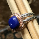 Natural Blue Lapis Lazuli 14k Rose Gold, 925 Solid Sterling Silver Ring Size 6, 7, 8, 9 - Natural Rocks by Kala