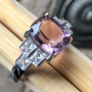 Natural 2ct Purple Amethyst, White Topaz 925 Solid Sterling Silver Engagement Ring Size 5, 6, 7, 8, 9 - Natural Rocks by Kala