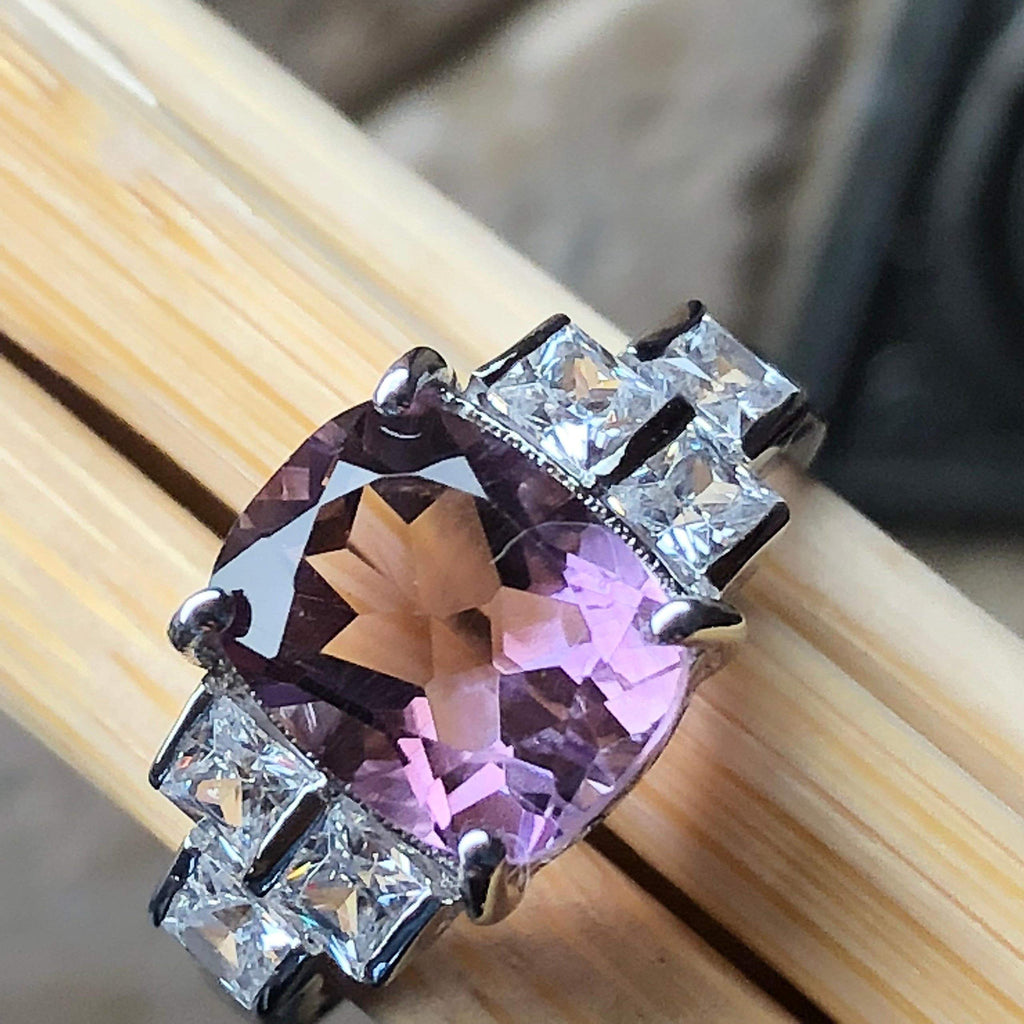 Natural 2ct Purple Amethyst, White Topaz 925 Solid Sterling Silver Engagement Ring Size 5, 6, 7, 8, 9 - Natural Rocks by Kala