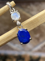 Natural Blue Lapis, Rainbow Moonstone 925 Solid Sterling Silver Pendant 28mm - Natural Rocks by Kala