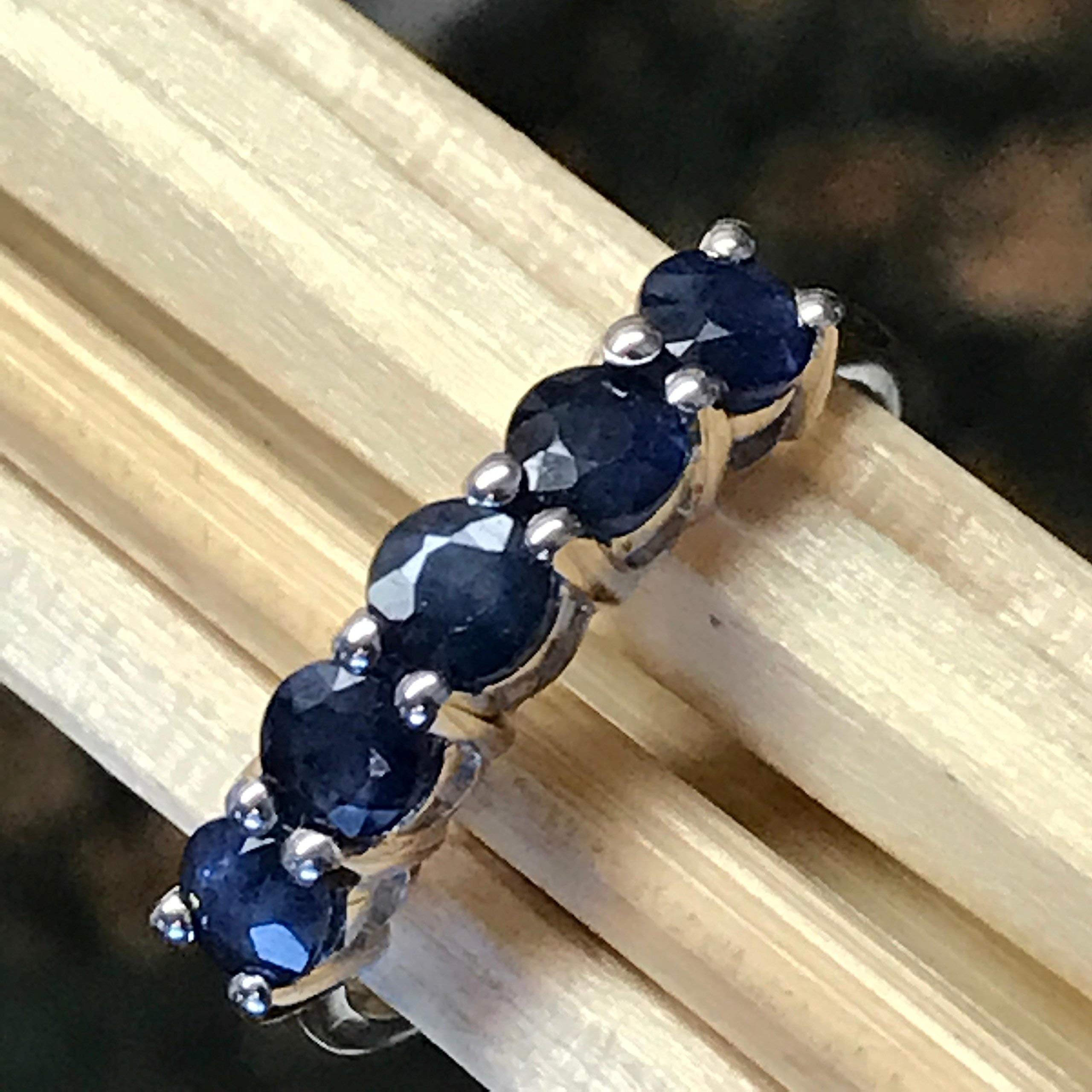 Natural Blue Sapphire 925 Solid Sterling Silver Ring Size 5, 6, 7, 8, 9 - Natural Rocks by Kala