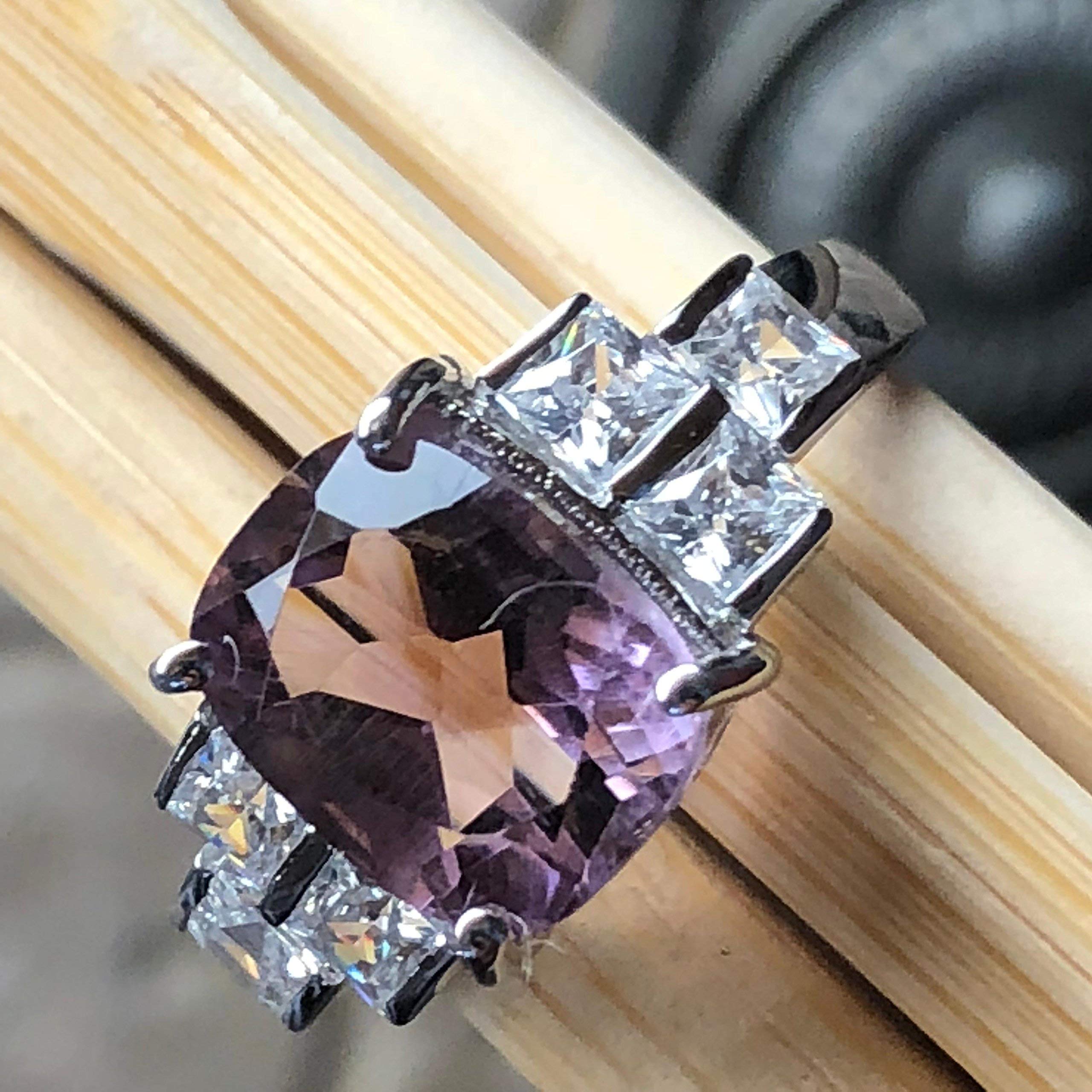 Natural 2ct Purple Amethyst, White Topaz 925 Solid Sterling Silver Engagement Ring Size 5, 6, 7, 8, 9 - Natural Rocks by Kala