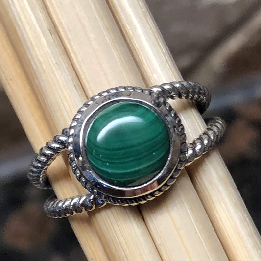 Natural Green Malachite 925 Solid Sterling Silver Engagement Ring Size 6, 7, 8, 9 - Natural Rocks by Kala