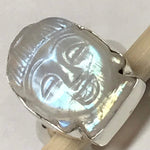 Genuine Rainbow Moonstone 925 Sterling Silver Hand-carved Buddha Meditate Ring Size 5.5, 6.75 - Natural Rocks by Kala