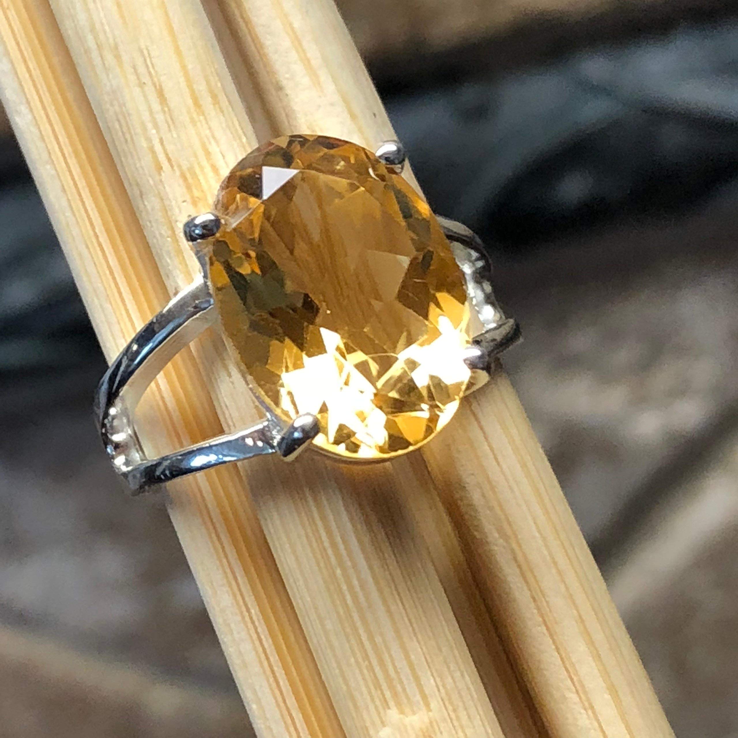 Genuine 4ct Golden Citrine 925 Solid Sterling Silver Ring Size 6, 7, 8, 9 - Natural Rocks by Kala
