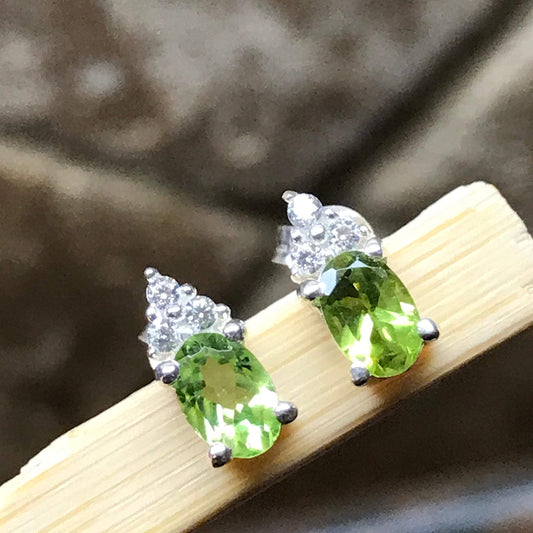 Natural 1.5ct Apple Green Peridot 925 Solid Sterling Silver Earrings 10mm - Natural Rocks by Kala