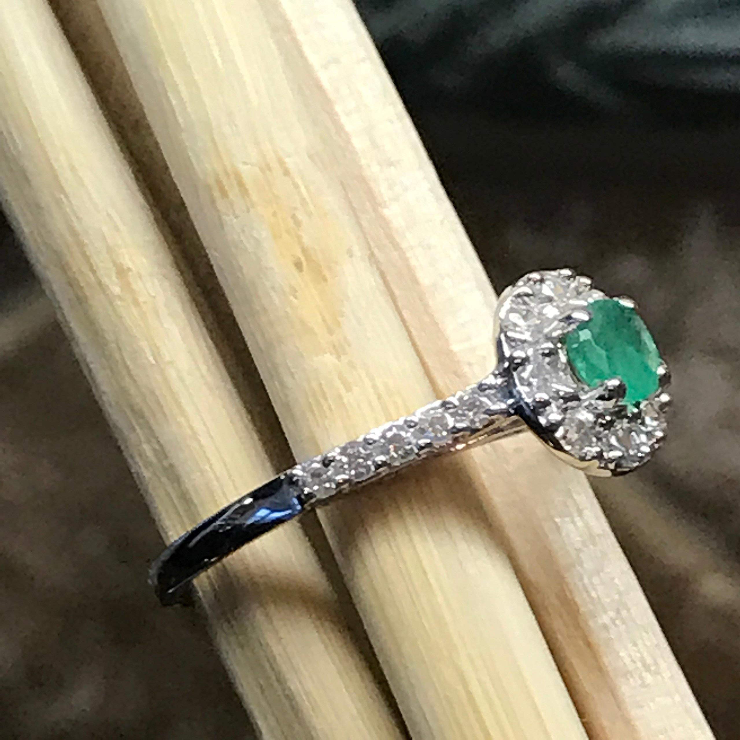 Natural Green Emerald 925 Solid Sterling Silver Engagement Ring Size 6, 7, 8, 9 - Natural Rocks by Kala