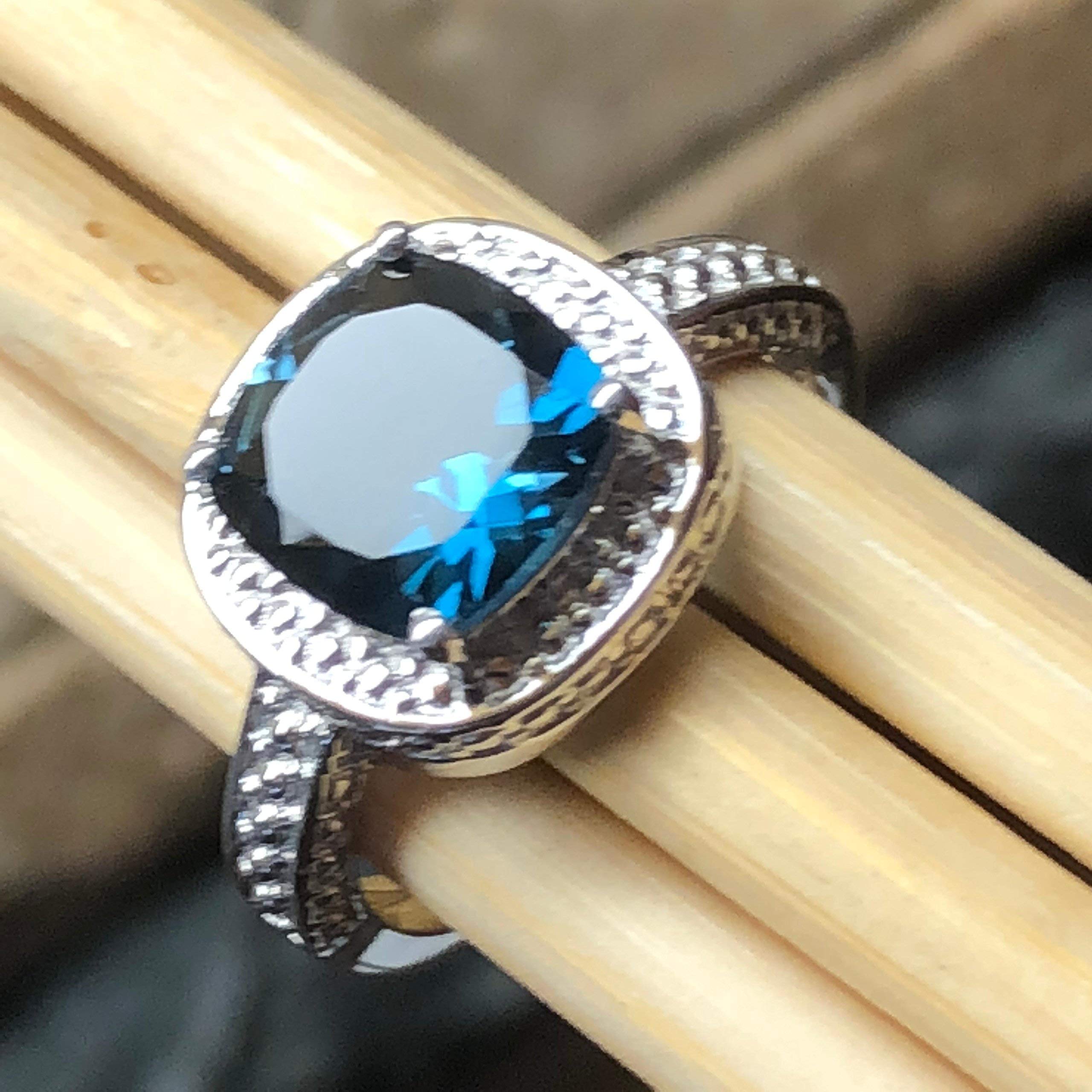 Natural 2ct London Blue Topaz 925 Solid Sterling Silver Engagement Ring Size 6, 8 - Natural Rocks by Kala
