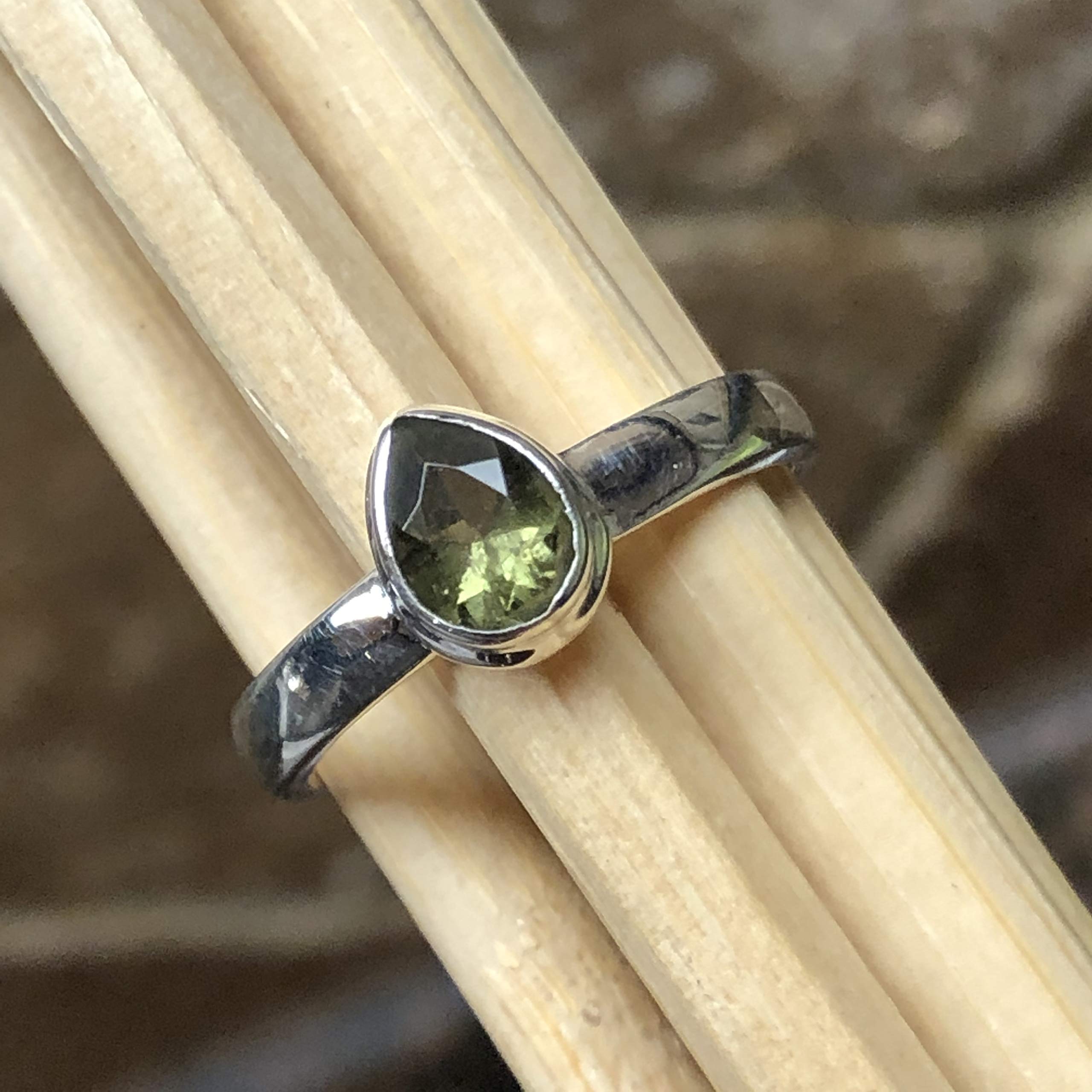 Natural Green Moldavite 925 Solid Sterling Silver Engagement Ring Size 6.5, 7, 7.25, 7.5, 8, 8.5, 9, 9.5 - Natural Rocks by Kala