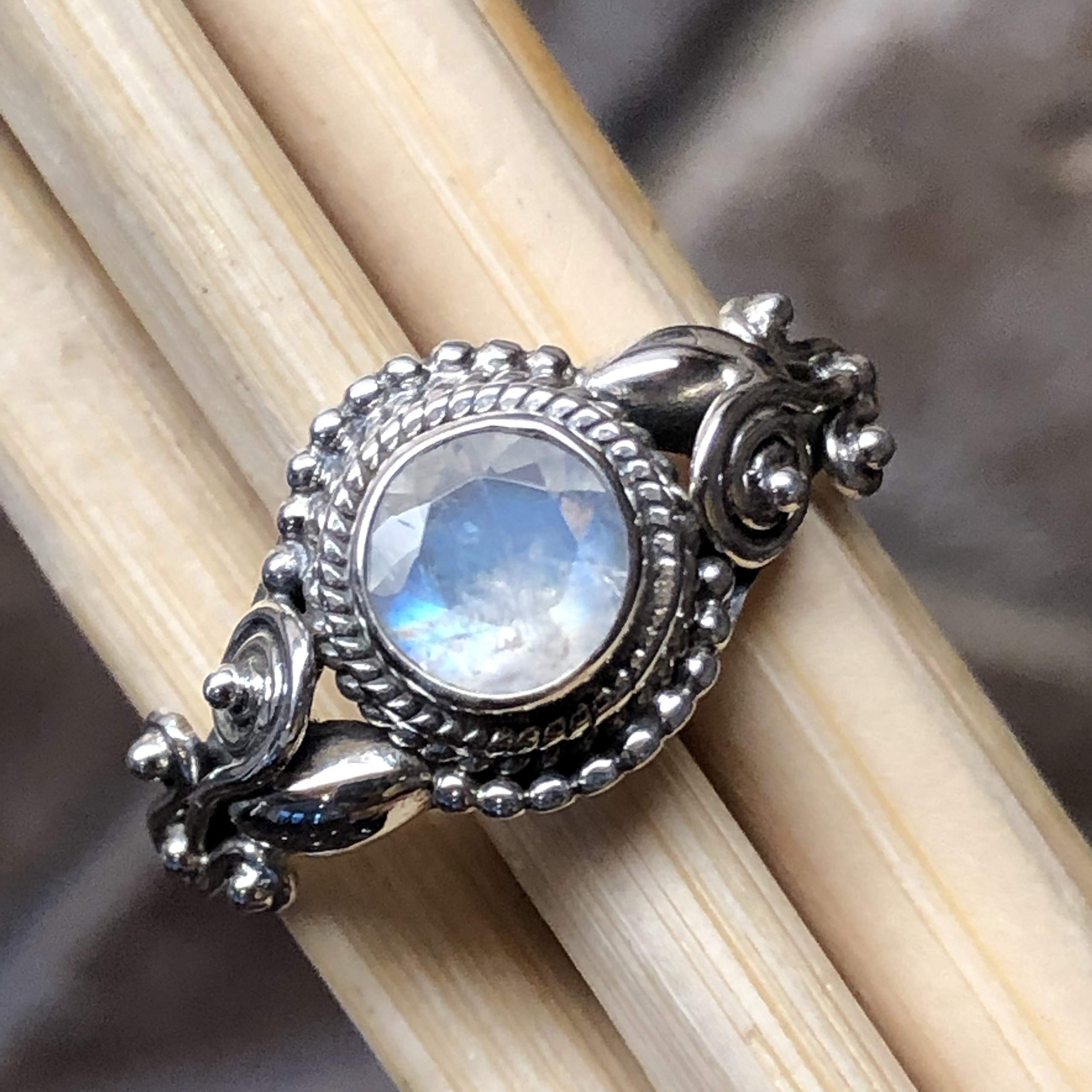 Natural Rainbow Moonstone 925 Sterling Silver Engagement Ring Size 5.75,  6.5, 7, 7.5, 8, 10 | Natural Rocks by Kala