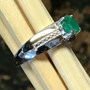 Natural 1ct Green Emerald 925 Solid Sterling Silver Unisex Engagement Ring Size 6, 9 - Natural Rocks by Kala