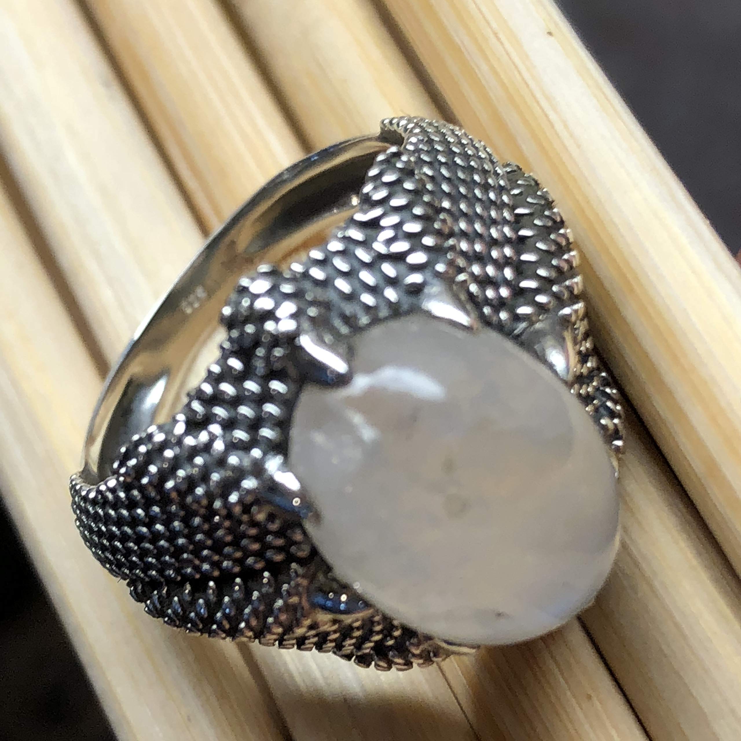 Natural Rainbow Moonstone 925 Solid Sterling Silver Men's Ring Size 8, 9, 10, 11, 12 - Natural Rocks by Kala