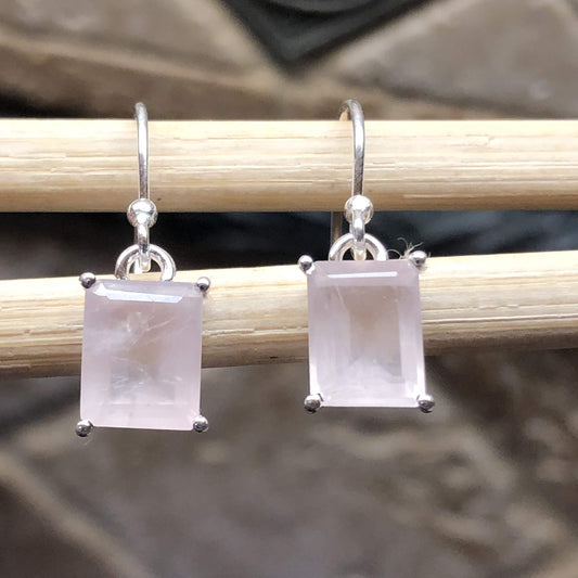 Natural 2ct Pink Rose Quartz 925 Solid Sterling Silver Earrings 25mm - Natural Rocks by Kala
