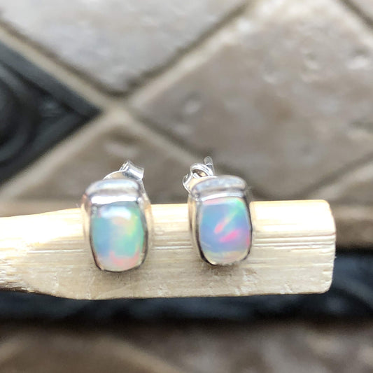 Genuine Ethiopian Opal 925 Solid Sterling Silver Stud Earrings 7mm - Natural Rocks by Kala