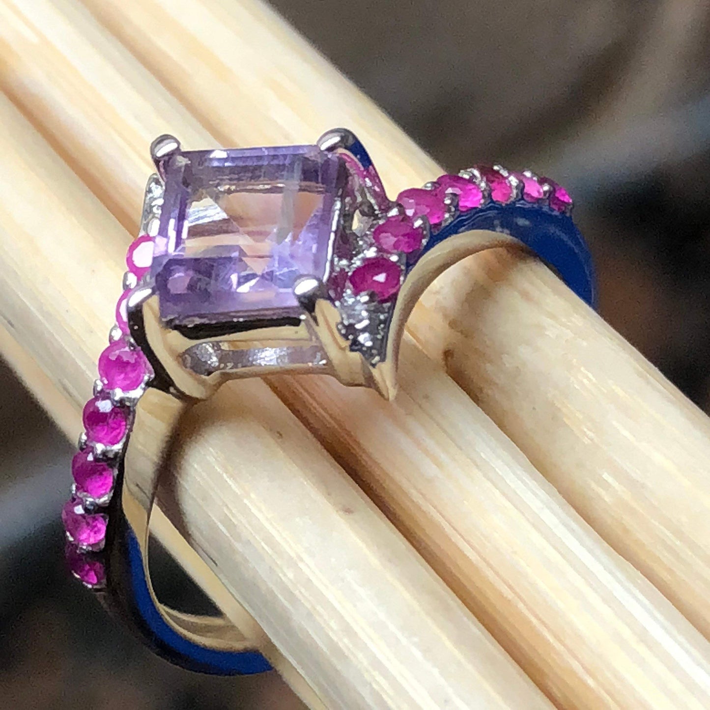 Natural Purple Amethyst, Ruby 925 Solid Sterling Silver Engagement Ring Size 5, 6, 7, 8, 9 - Natural Rocks by Kala