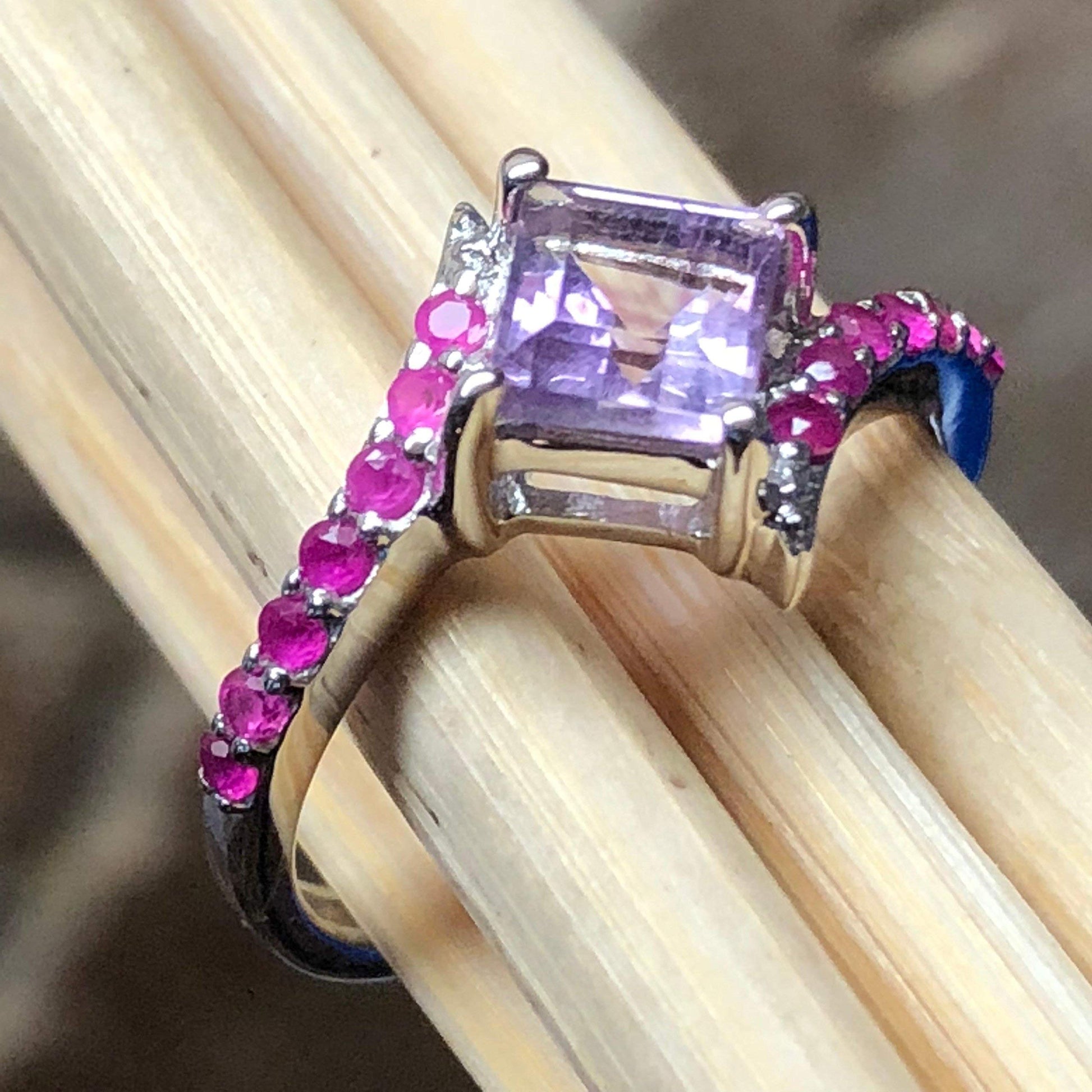 Natural Purple Amethyst, Ruby 925 Solid Sterling Silver Engagement Ring Size 5, 6, 7, 8, 9 - Natural Rocks by Kala