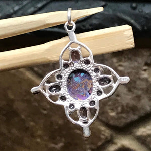 Natural 8ct Purple Amethyst, Purple Copper Mohave Turquoise 925 Solid Sterling Silver Pendant 38mm - Natural Rocks by Kala