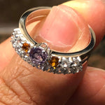 Natural Purple Amethyst, Citrine 925 Solid Sterling Silver Engagement Ring Size 6, 7, 8, 9 - Natural Rocks by Kala