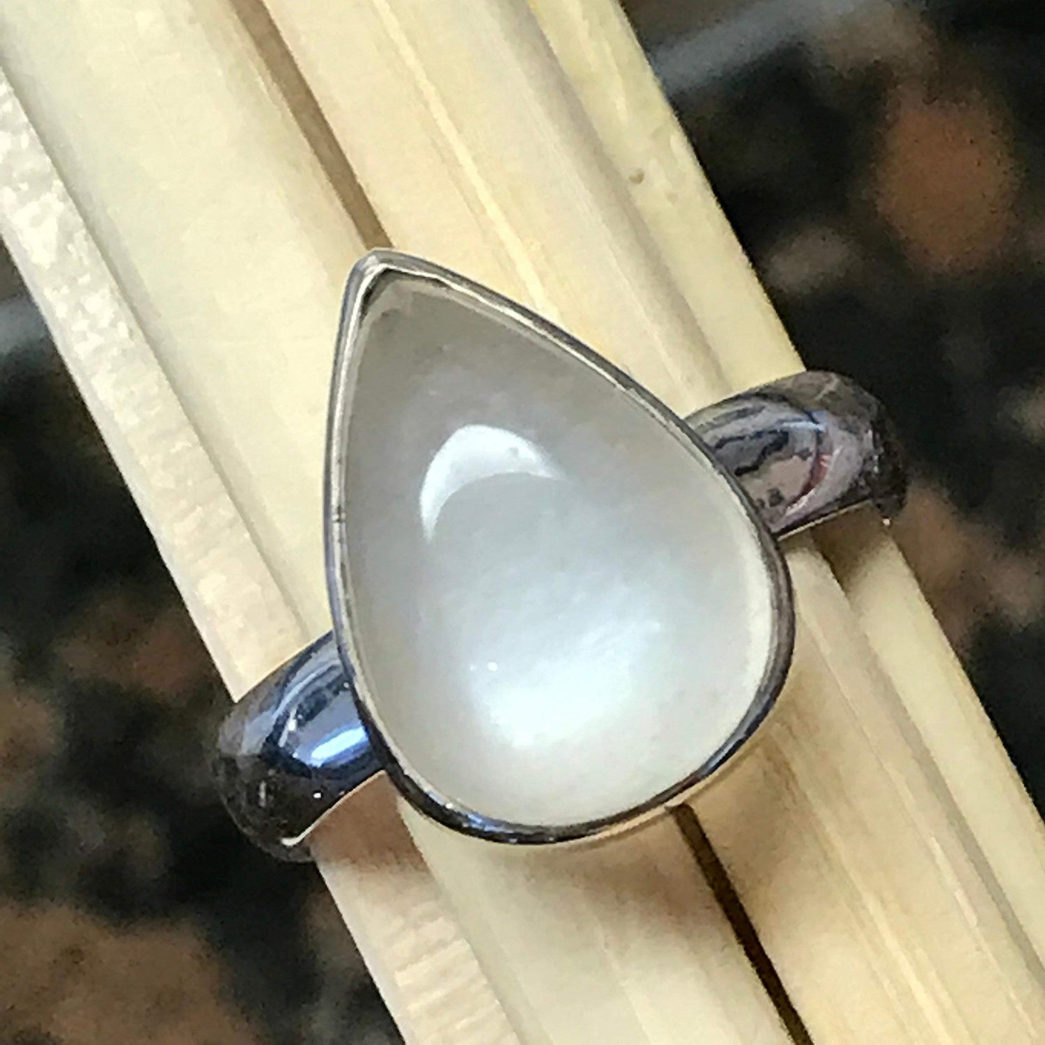 Natural White Sri Lankan Moonstone 925 Sterling Silver Ring Size 7.25, 8.75 - Natural Rocks by Kala