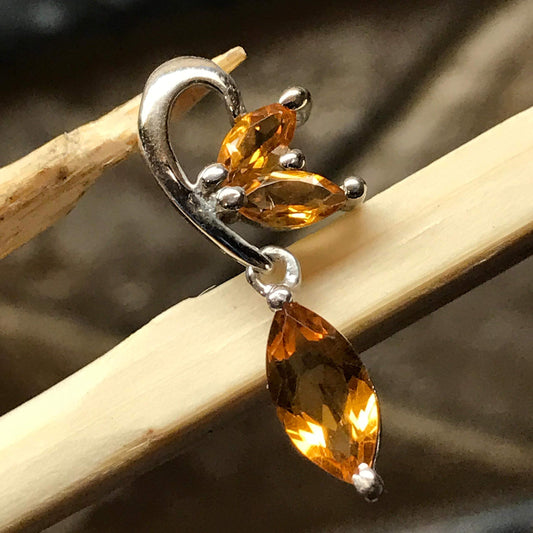 Natural 1.5ct Golden Citrine 925 Solid Sterling Silver Pendant 22mm - Natural Rocks by Kala
