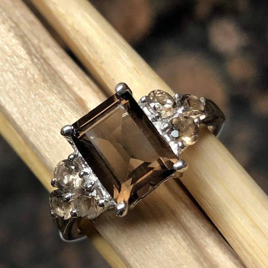 Genuine 4ct Smoky Topaz 925 Solid Sterling Silver Ring Size 5, 6, 7, 8, 9 - Natural Rocks by Kala